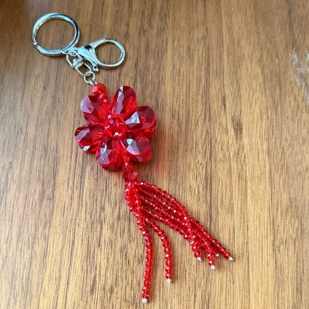 Red Crystal Flower Bag Charm